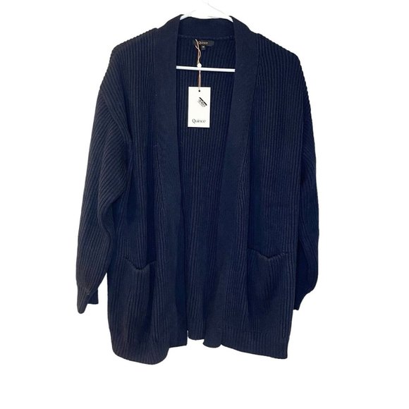 Quince Sweaters - Quince 100% Organic Cotton Oversized Cardigan Open Front Rib Navy Blue M NEW